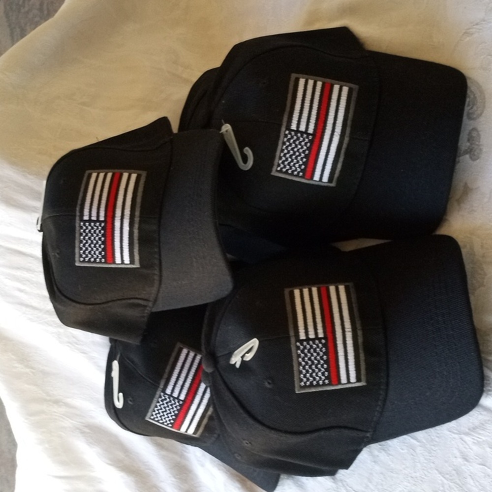 Bundle 6 FireMan USA Red Line Flag Black Baseball Cap Fire Man New